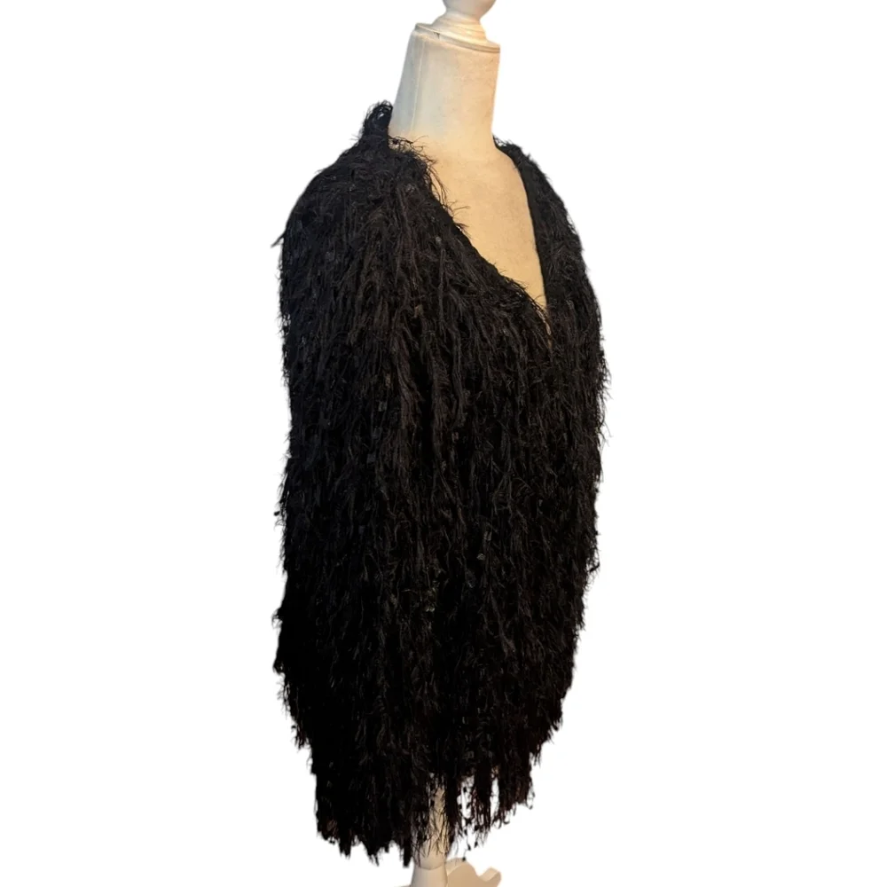 Bibi Shaggy Whimsigoth Witchy Dark Romantic Soft Black Cardigan Sweater Sz L - Picture 2 of 8